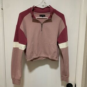La Hearts Pink & Burgundy Colorblock Half-Zip Pullover